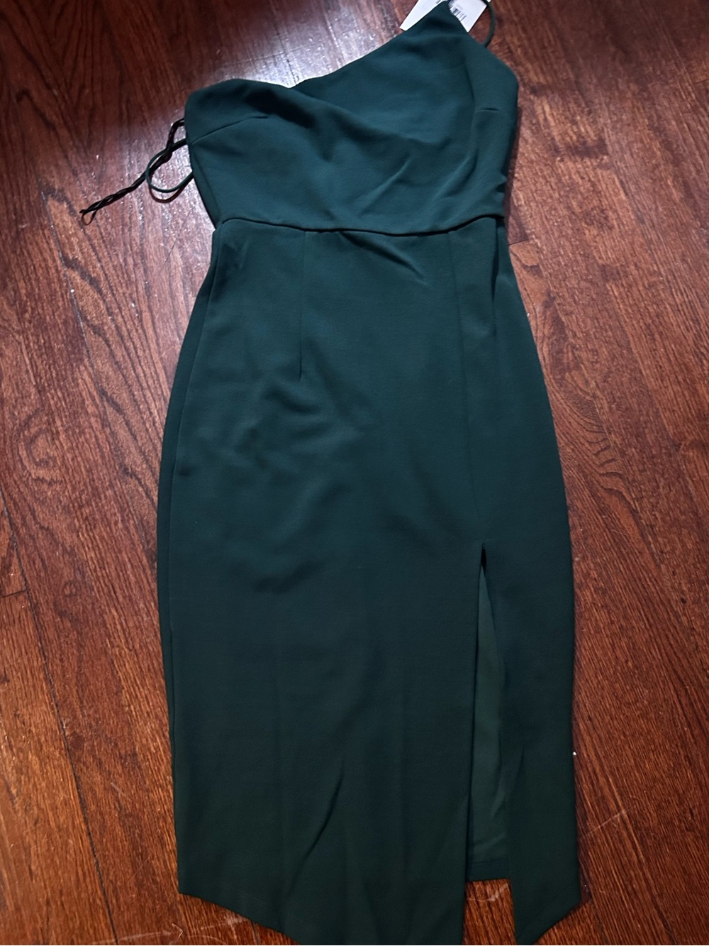 Hello Molly One-Shoulder Emerald Green Midi Dress with Front Slit